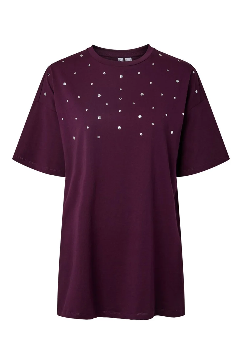 Pieces - Pcskylar Ss Detail Tee Fsy Pp - 5036992 Dark Purple Rhinestone/Studs