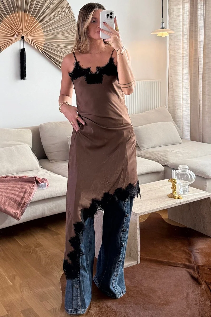 Dear Molly - Lace Long Dress - Brown