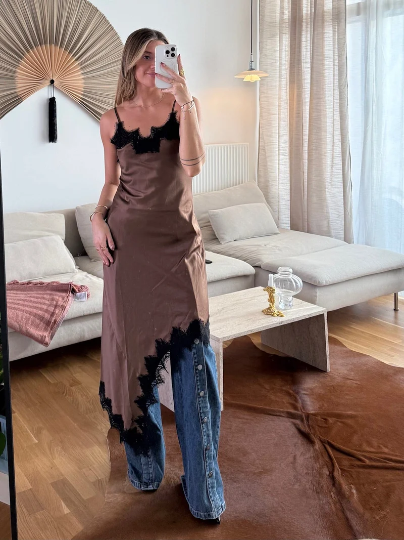 Dear Molly - Lace Long Dress - Brown