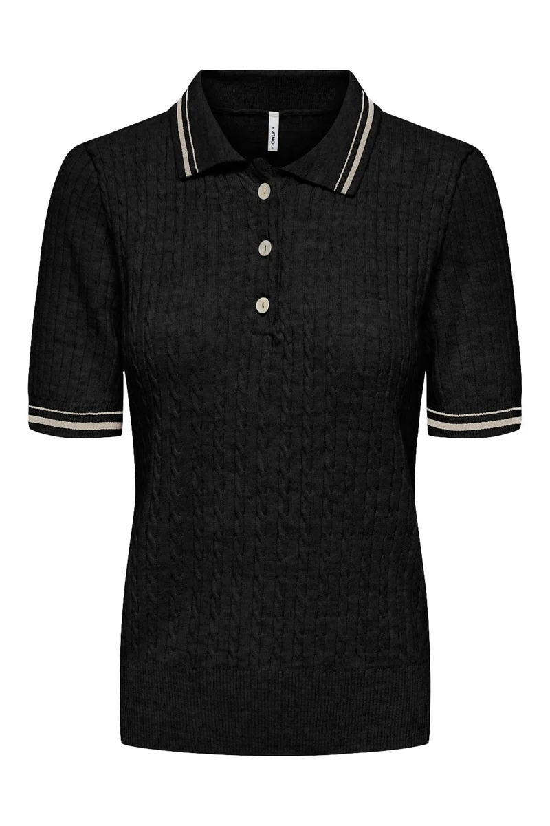 Only - Onlcanton Ss Polo Pull Knt - 4931897 Black Birch Melange/Fmop Button