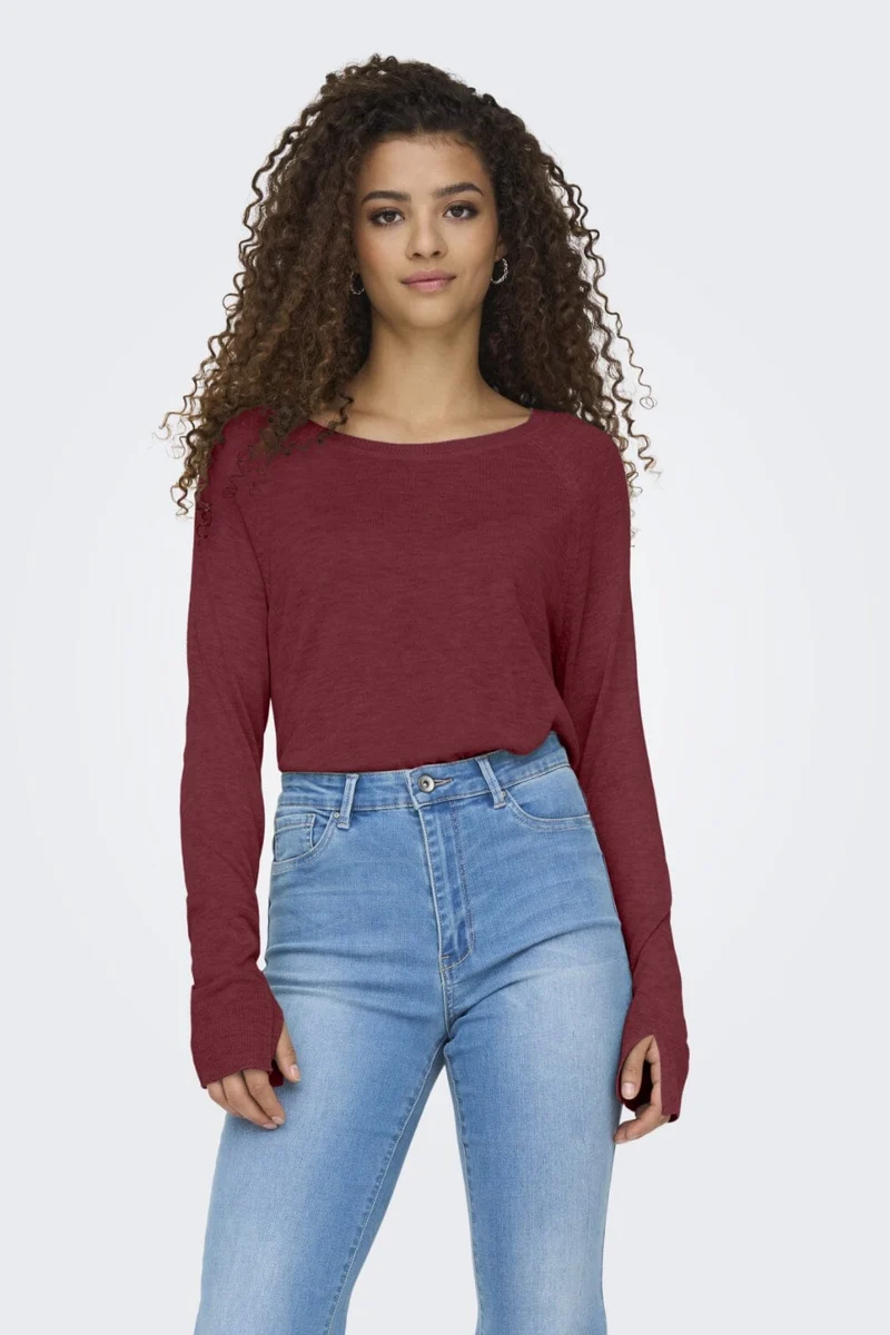 Only - Onlvienna Ls O-Neck Knt - 4838277 Cabernet