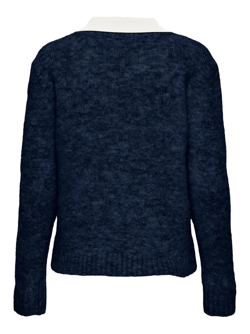 Only - Onlazu Ls Polo Neck Knt - 4959032 Navy Blazer Melange/Cloud Dancer