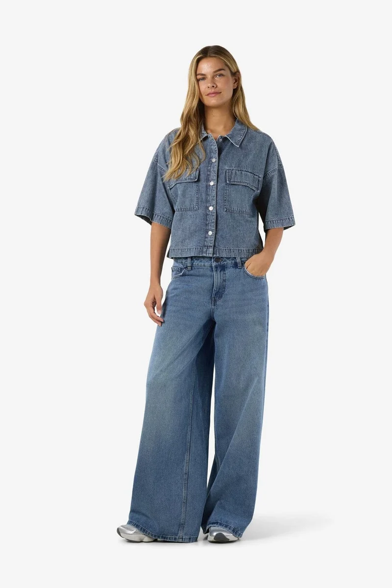 Noisy May - Nmenza S/S Reg Crop Shirt Mg004Mb - 4919938 Medium Blue Denim