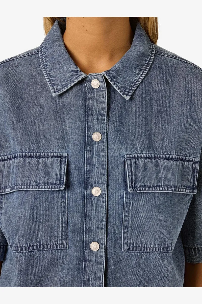 Noisy May - Nmenza S/S Reg Crop Shirt Mg004Mb - 4919938 Medium Blue Denim