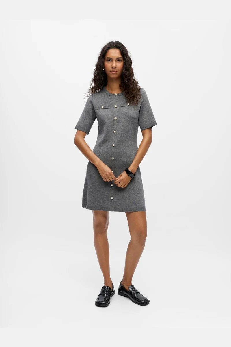 Object - Objreynard S/S Knit Re Dress - 4979977 Medium Grey Melange Mop