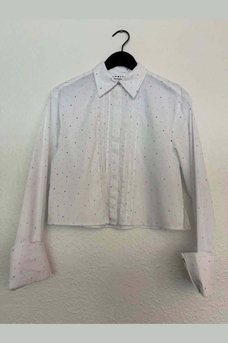 Haute L'Amitié - Rhinestone Crop Shirt HL10404 - White