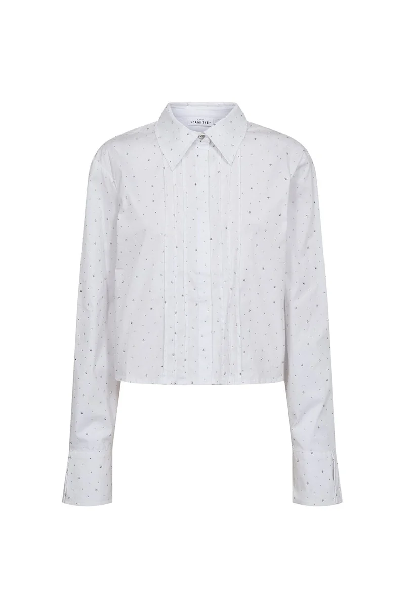 Haute L'Amitié - Rhinestone Crop Shirt HL10404 - White