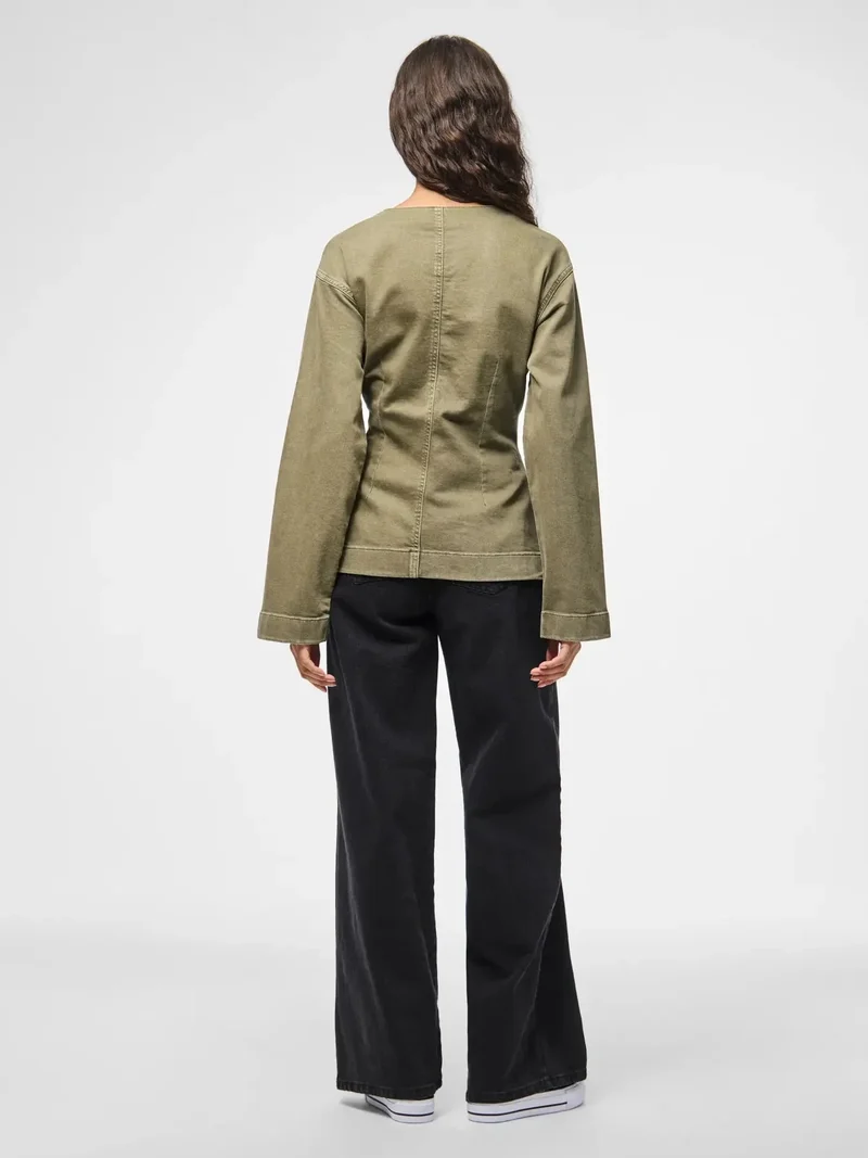 Pieces - Pcsilke Ls Col Denim Shirt - 5003563 Military Olive
