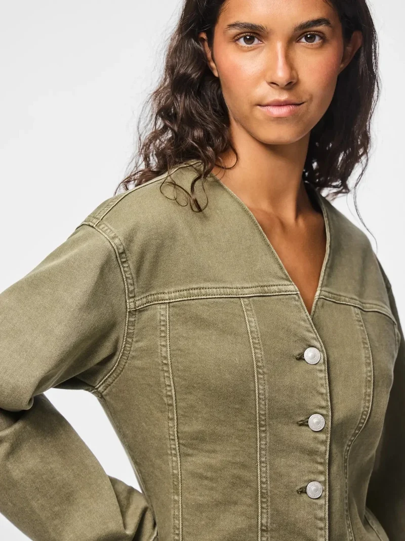 Pieces - Pcsilke Ls Col Denim Shirt - 5003563 Military Olive