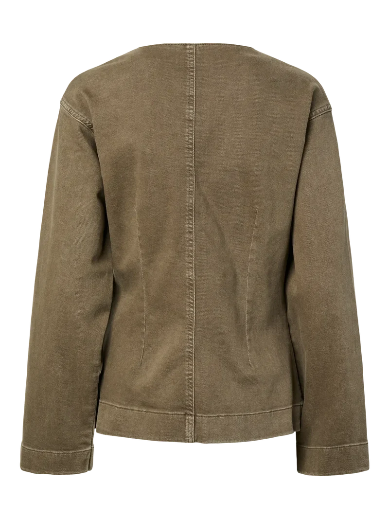 Pieces - Pcsilke Ls Col Denim Shirt - 5003563 Military Olive