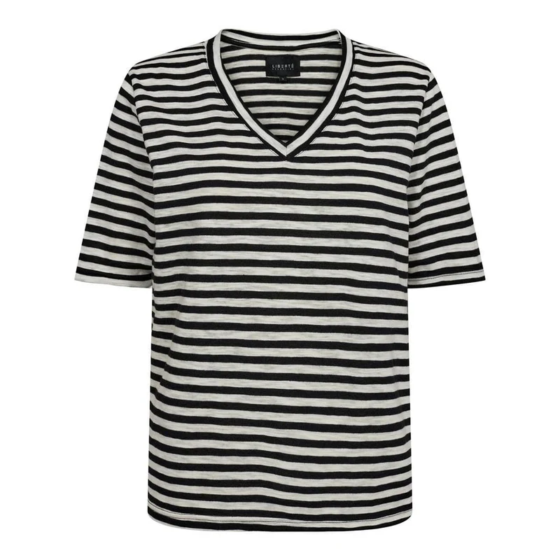 Liberte - Ulla-Ss-Vneck-Stripe-Tshirt - Black White Stripe