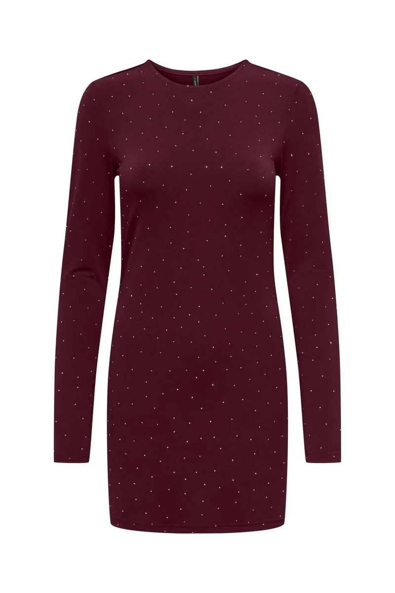 Only - Onlzita L/S O-Neck Short Dress Bf - 4929052 Cabernet Silver Rhinestones