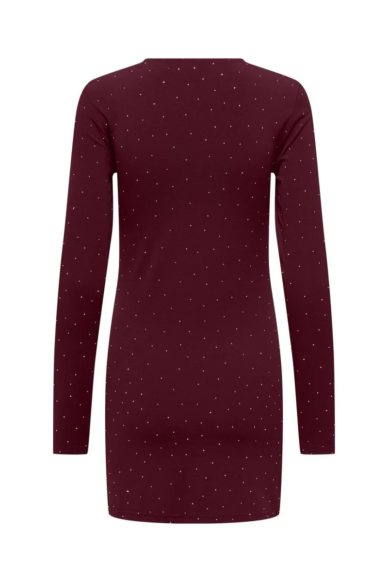 Only - Onlzita L/S O-Neck Short Dress Bf - 4929052 Cabernet Silver Rhinestones