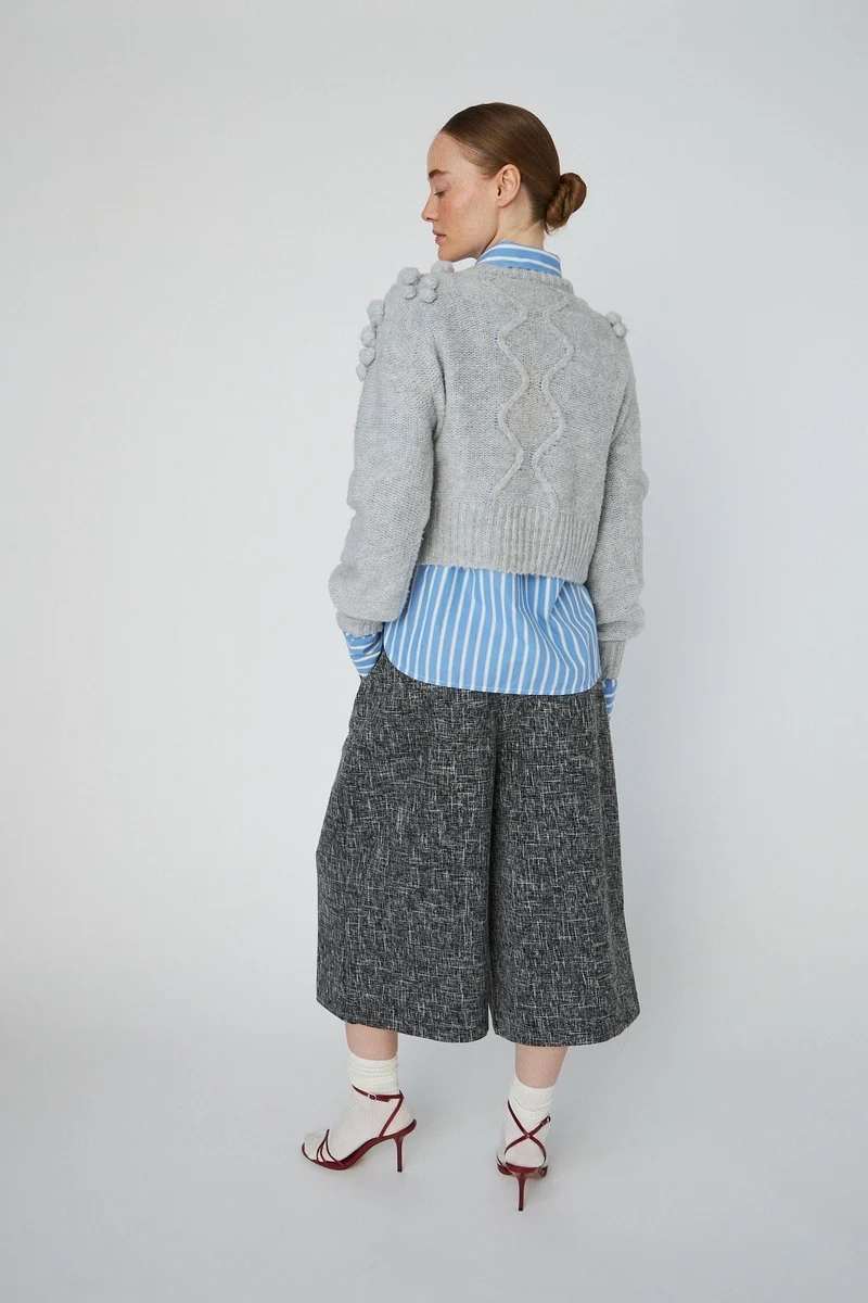 Stella Nova - Cable Knit With Bobblestw54-3294 - 912 Light Grey Mélange