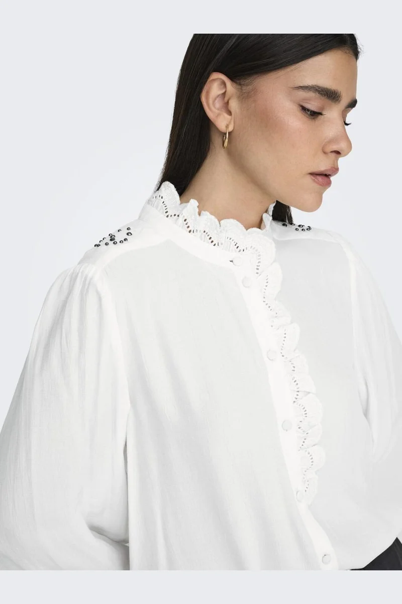 JDY - Jdyamy L/S Frill Shirt - 4746806 Cloud Dancer
