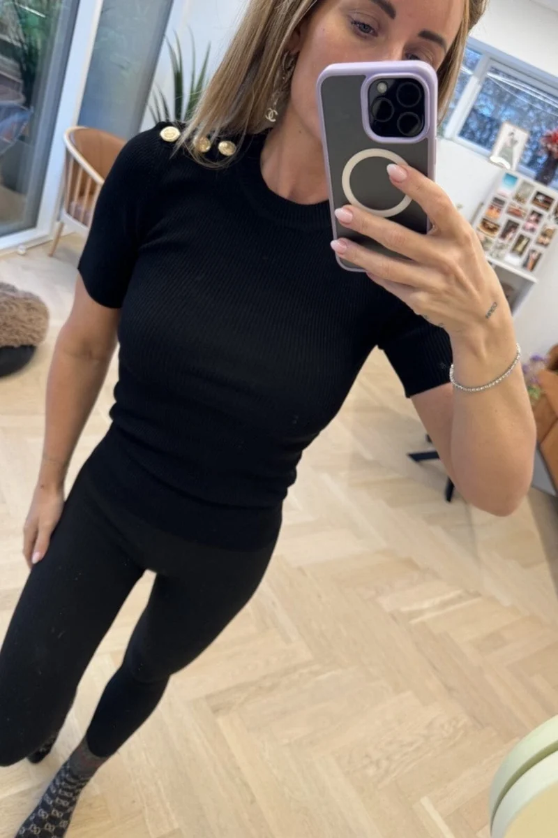 Valentin Studio - Gold Button Knit T-shirt - Black