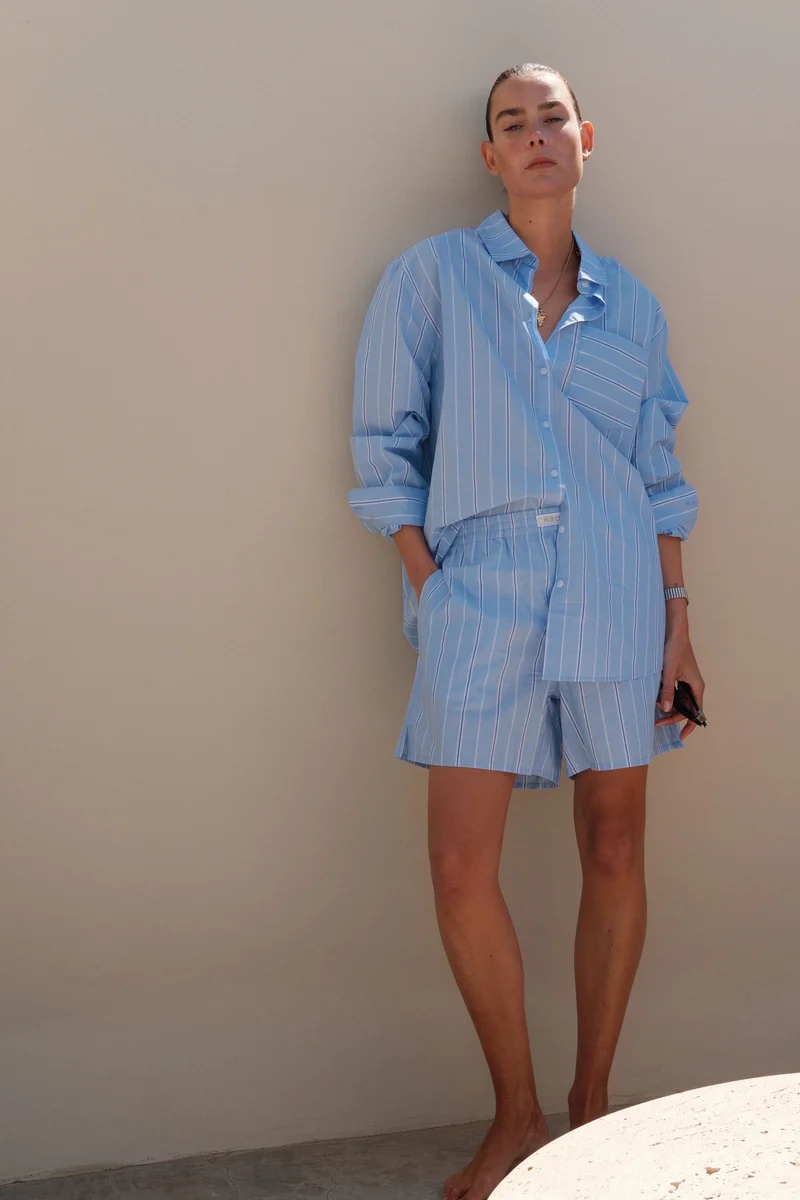H2O - Rønne Essential Pajamas Shirt L/S 101018-2 - 7046 - Light Blue/White/Blue
