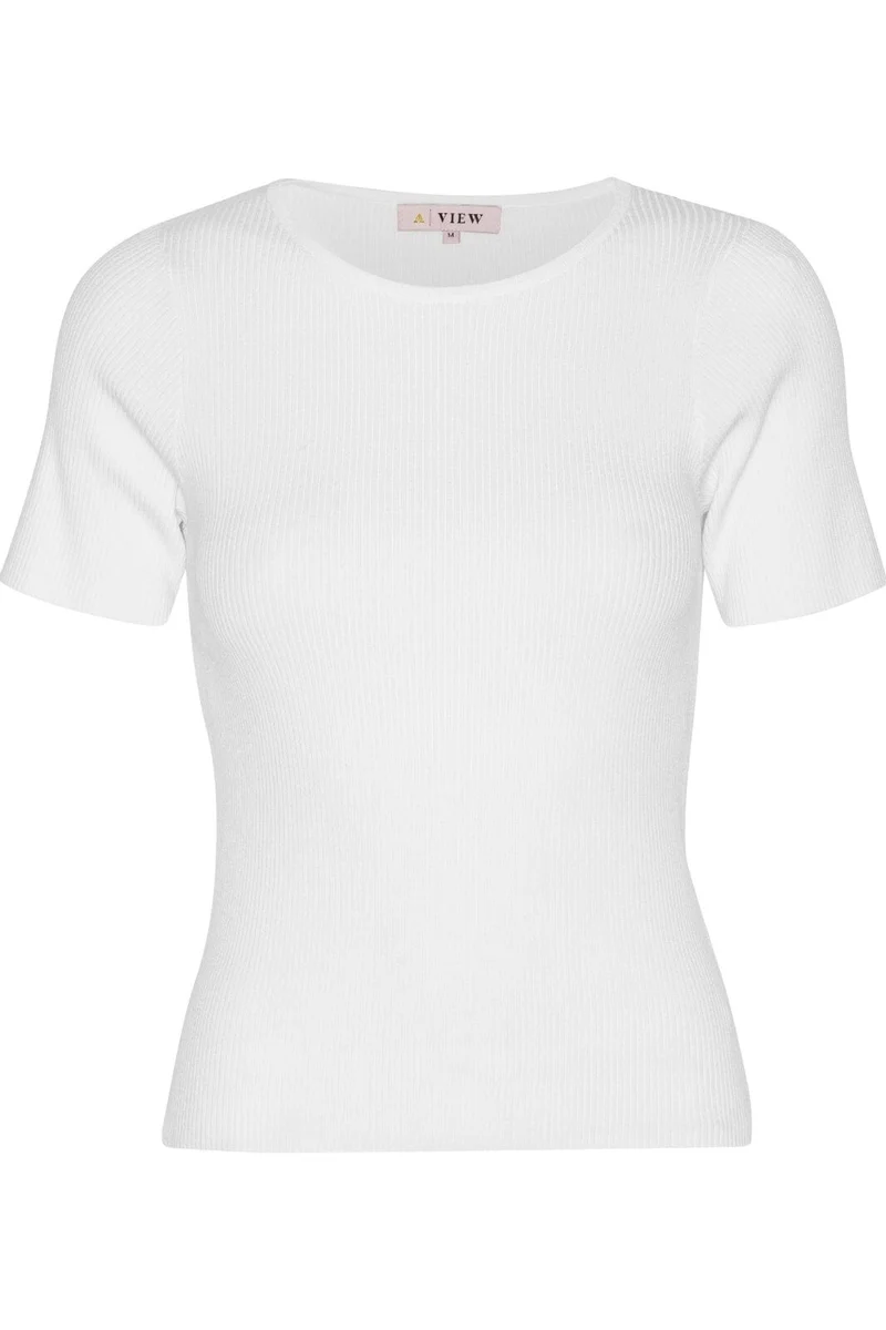 A-View - Rib Knit Short Sleeve Top - 000 White