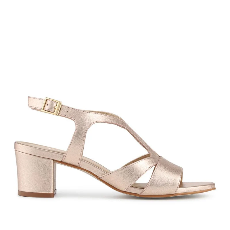 Glory Leather Slingback Block Heel Sandals - GLORY / 329 034 - Metallic Beige