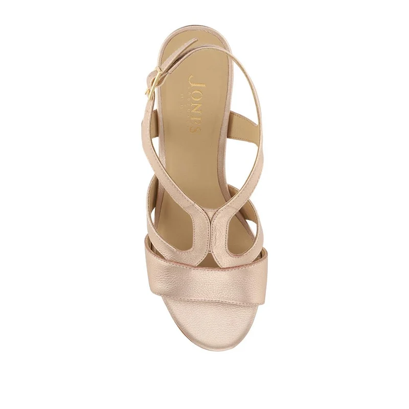 Glory Leather Slingback Block Heel Sandals - GLORY / 329 034 - Metallic Beige