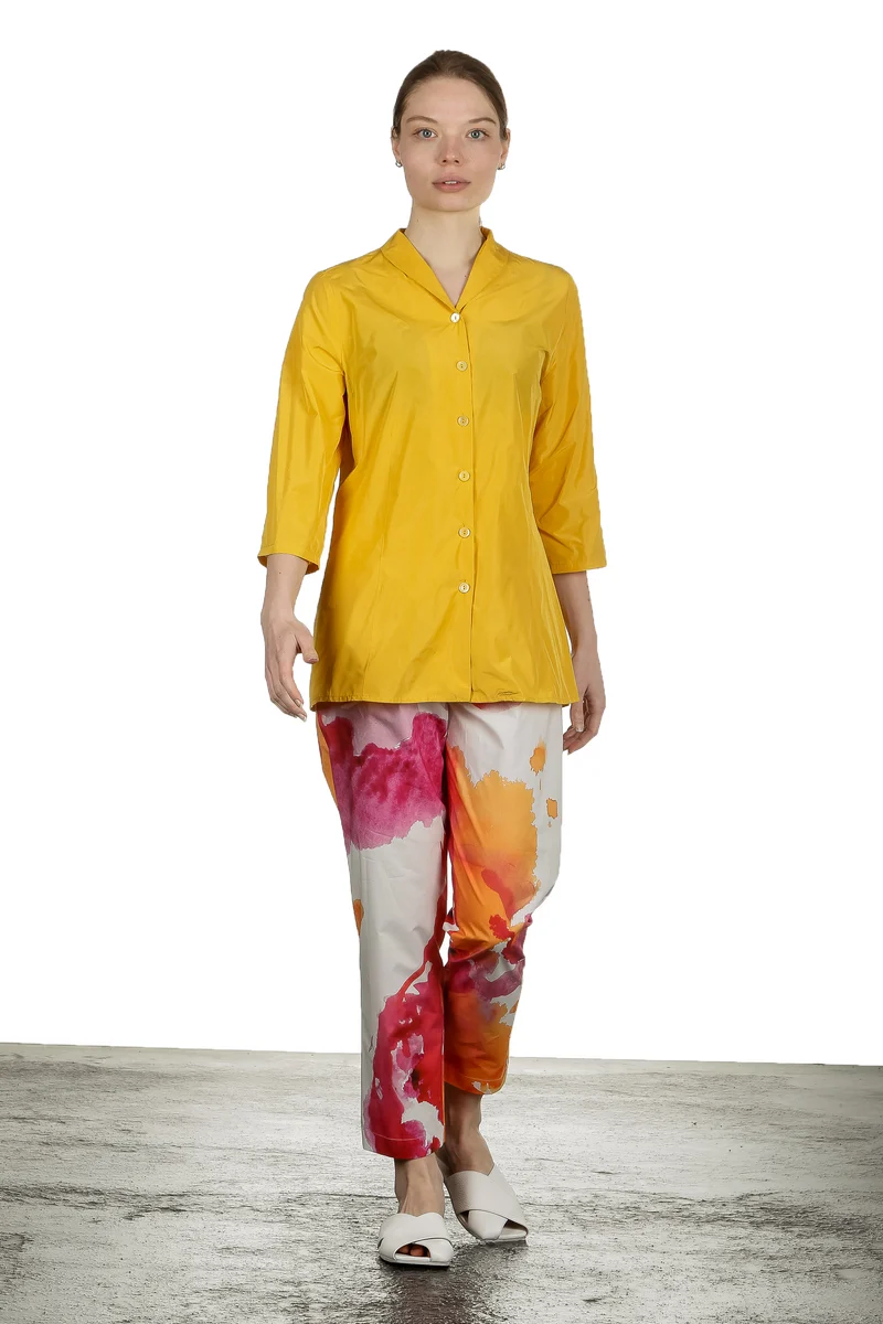 Katharina Hovman Damen Bluse mit Schalkragen 3/4 Arm gelb