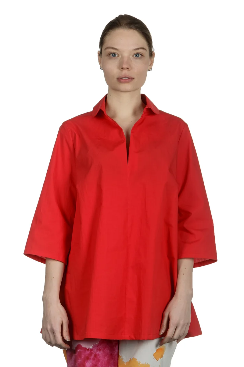 Katharina Hovman Damen Bluse in A-Linie mit Hemdkragen rot