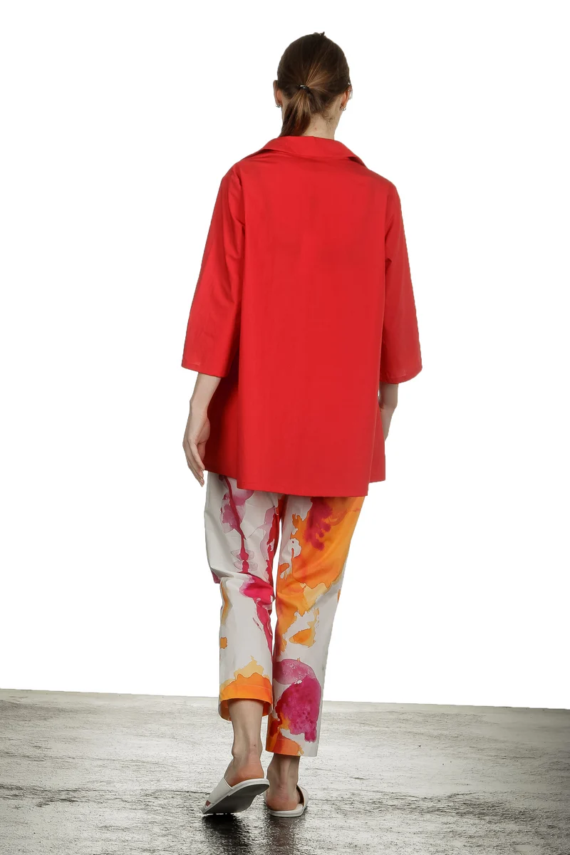 Katharina Hovman Damen Bluse in A-Linie mit Hemdkragen rot