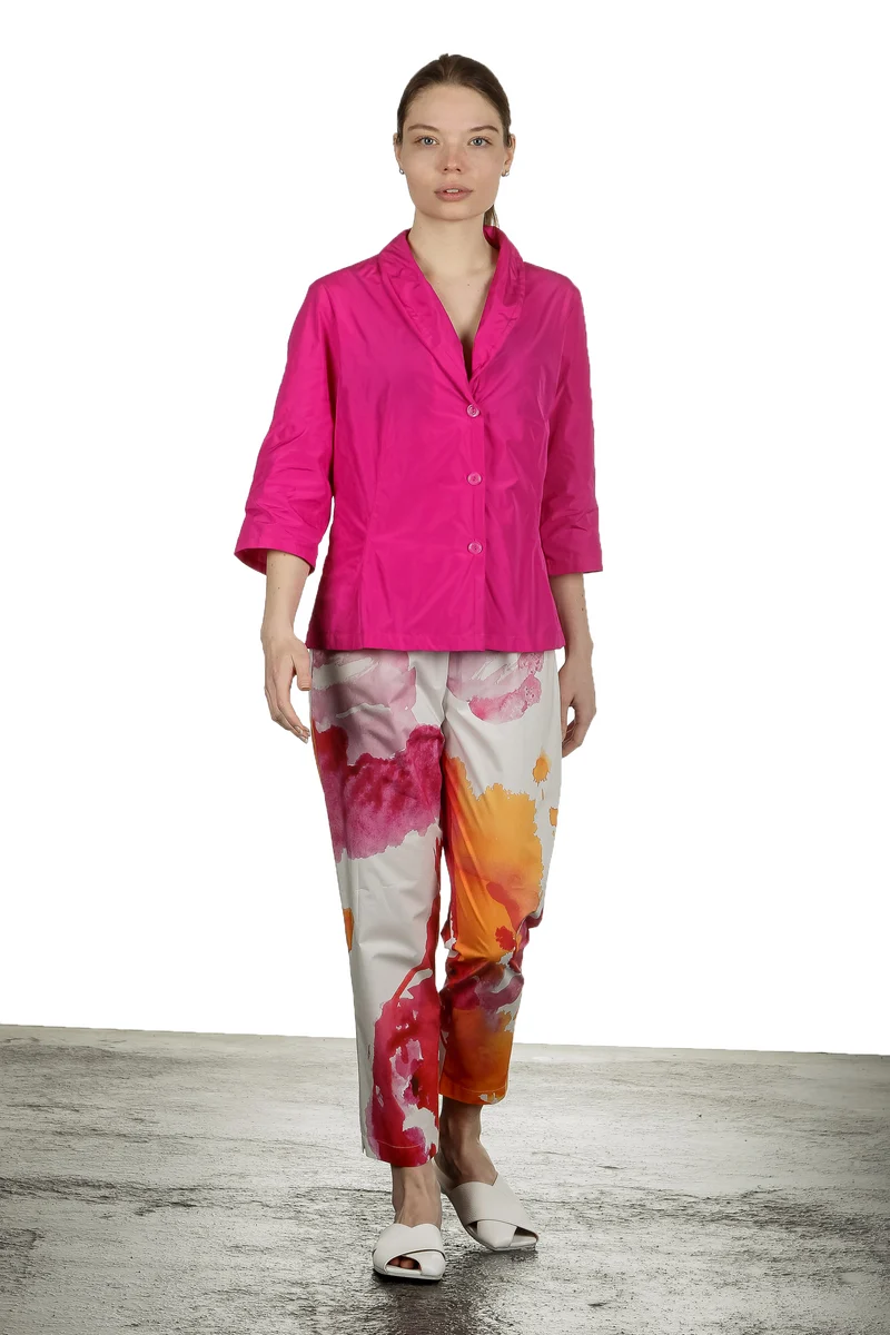 Katharina Hovman Damen Taft Bluse mit Schalkragen pink