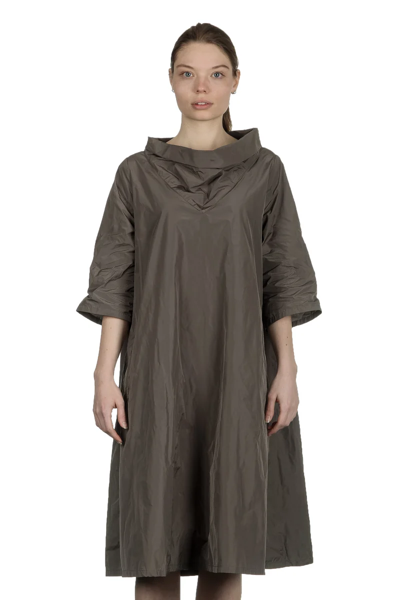 Katharina Hovman Damen Taft Kleid in A-Linie mit hohem Kragen mocca