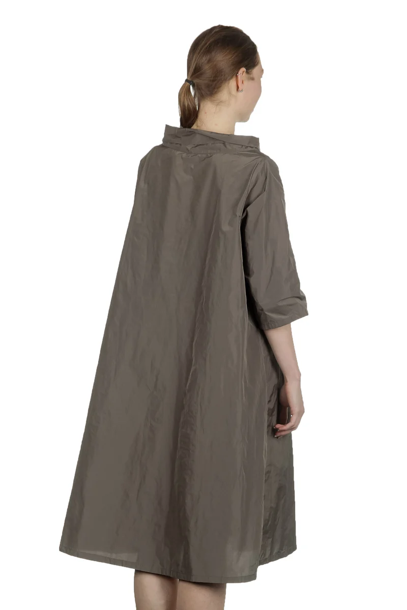Katharina Hovman Damen Taft Kleid in A-Linie mit hohem Kragen mocca