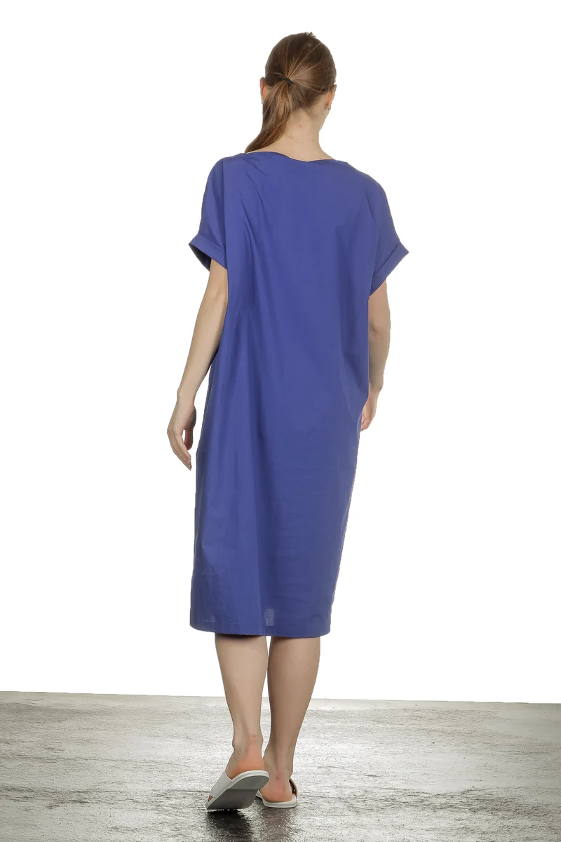 Katharina Hovman Damen Kleid mit kurzen Ämeln blau