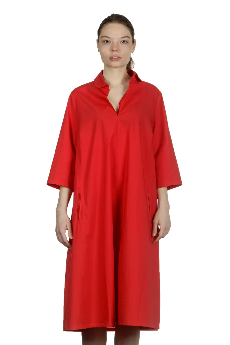 Katharina Hovman Damen Kleid in A-Linie mit Umlegekragen rot
