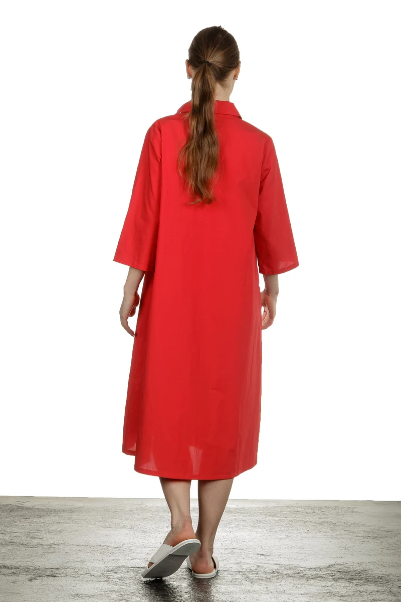 Katharina Hovman Damen Kleid in A-Linie mit Umlegekragen rot