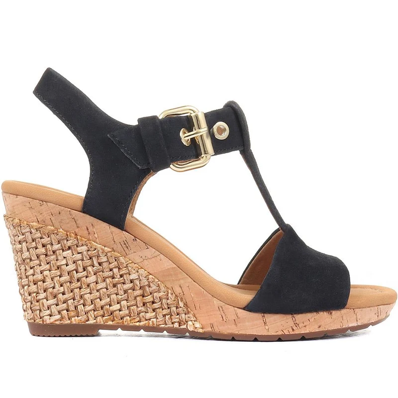 Karen Wedge T-Bar Sandals - KAREN2 - Navy