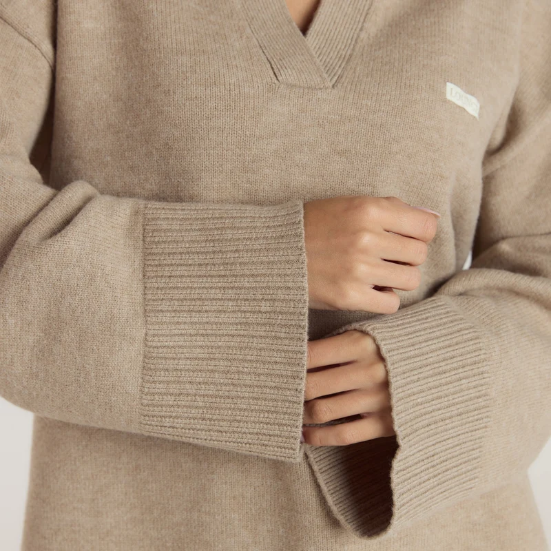 Knopfleister Pullover - Hellbraun