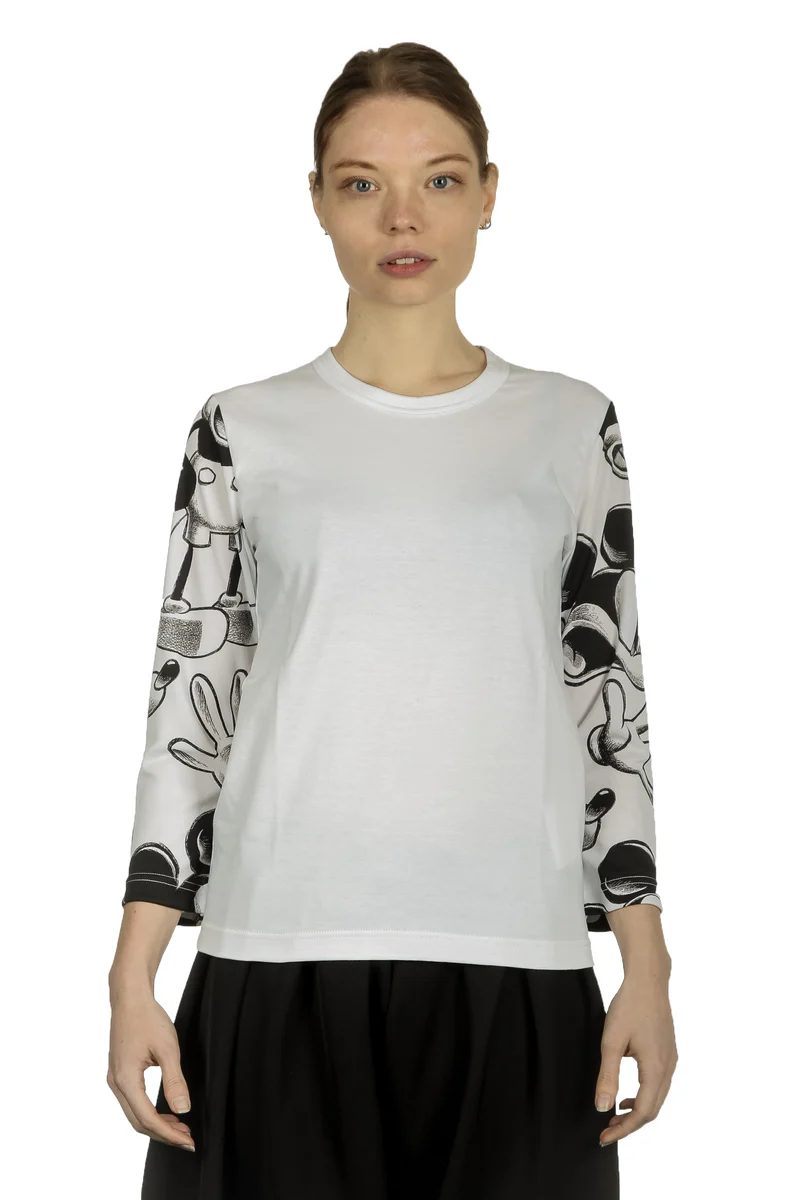 Comme Des Garçons Damen Langarmshirt mit Mickey-Maus-Print schwarz weiß