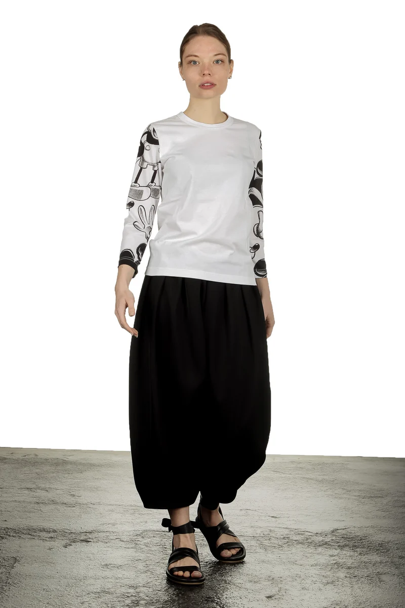 Comme Des Garçons Damen Langarmshirt mit Mickey-Maus-Print schwarz weiß