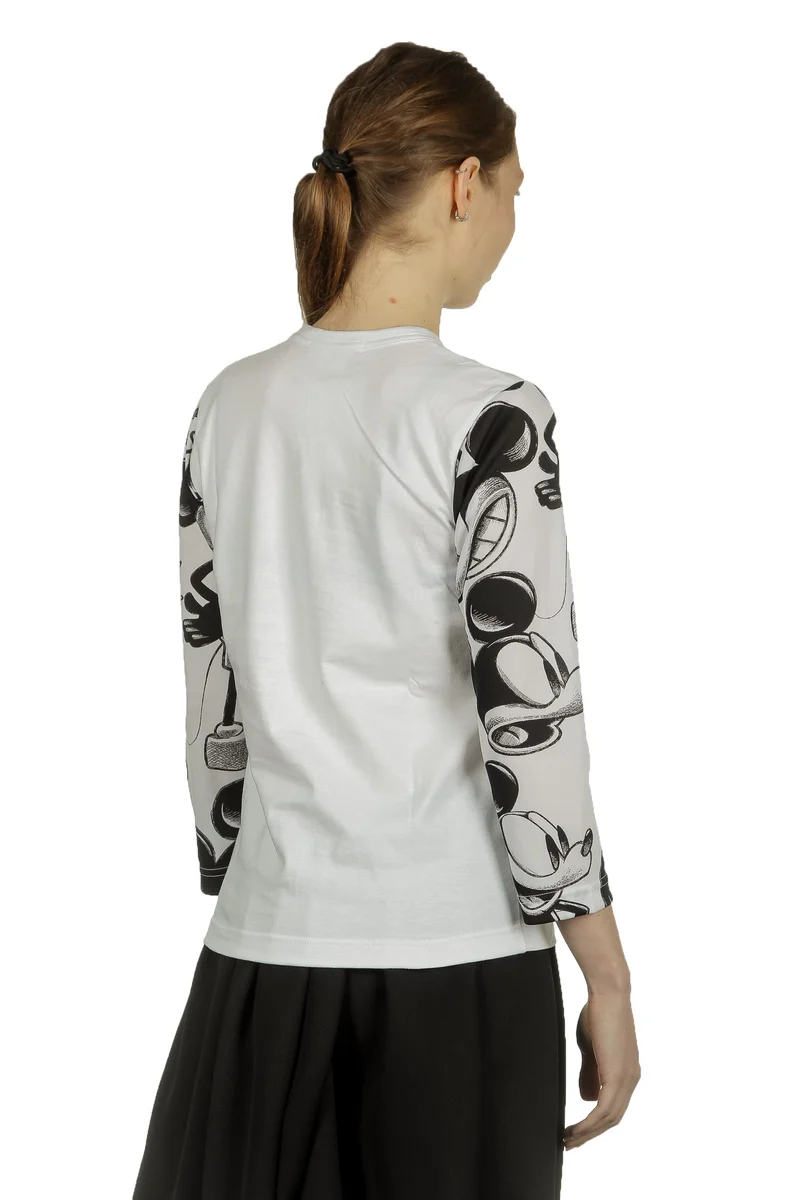 Comme Des Garçons Damen Langarmshirt mit Mickey-Maus-Print schwarz weiß