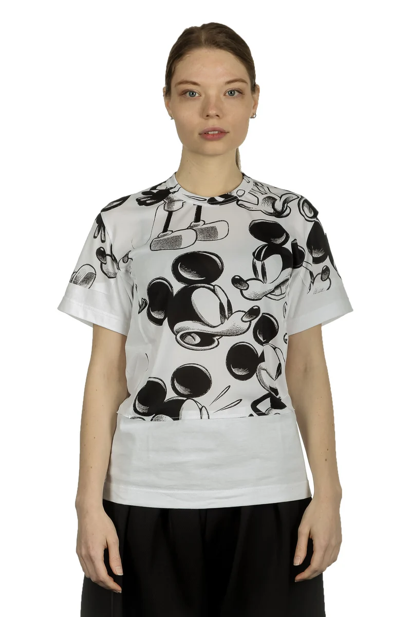 Comme Des Garçons Damen T-Shirt mit Mickey-Maus-Print schwarz weiß