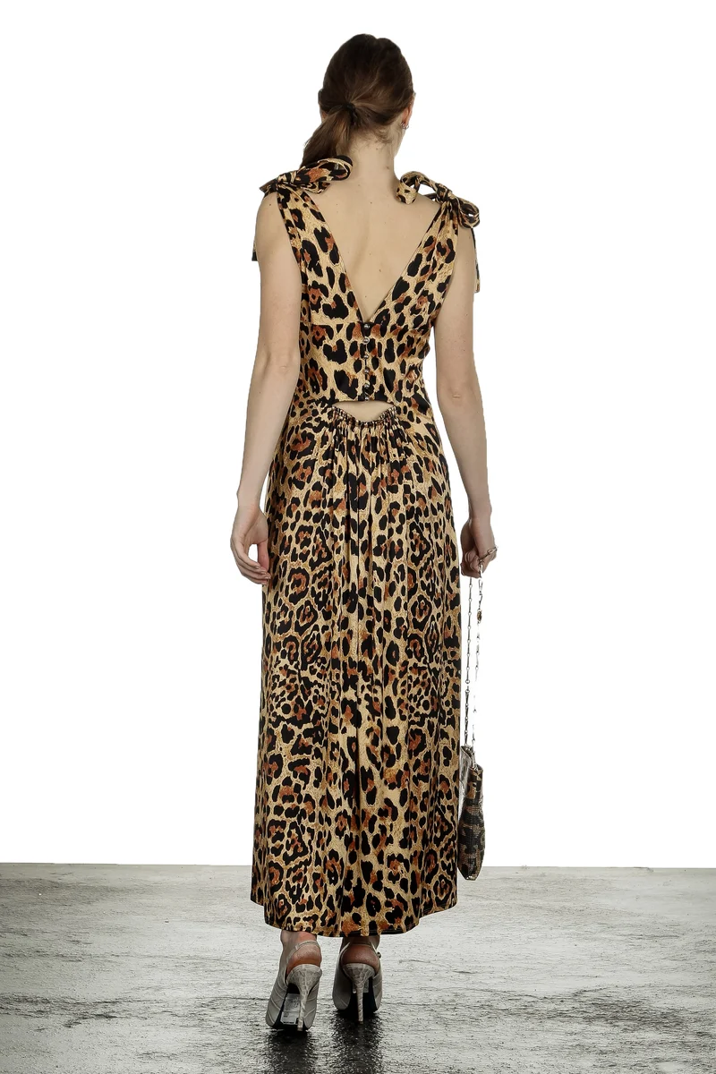 Paco Rabanne Damen Maxikleid mit Leoparden-Print mehrfarbig