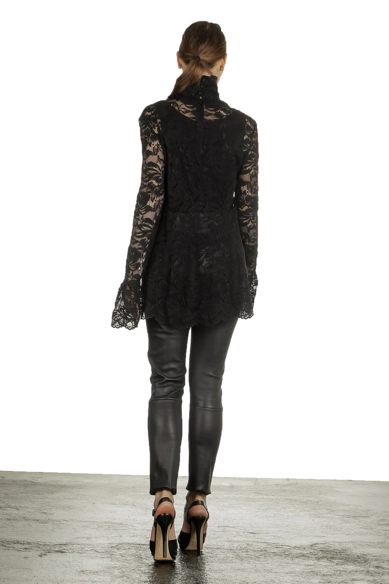 Paco Rabanne Damen Bluse mit Spitzendetails schwarz