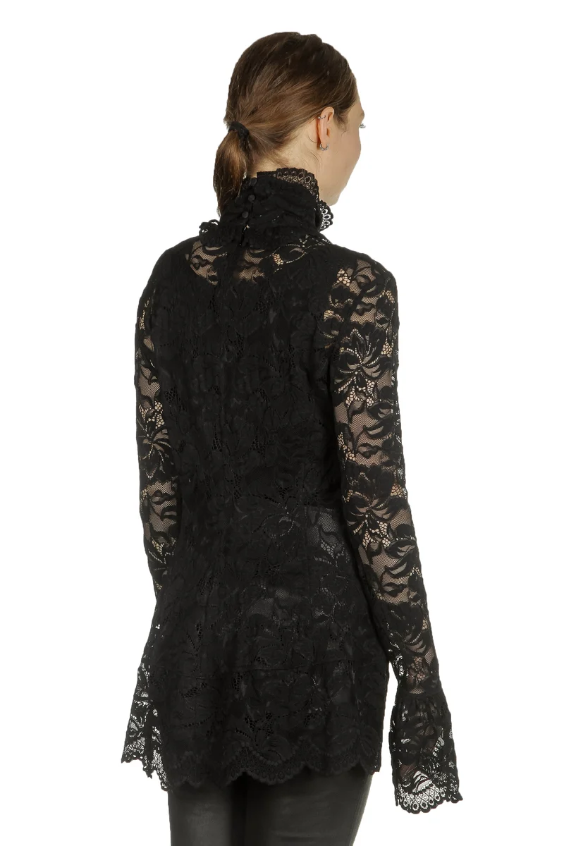 Paco Rabanne Damen Bluse mit Spitzendetails schwarz