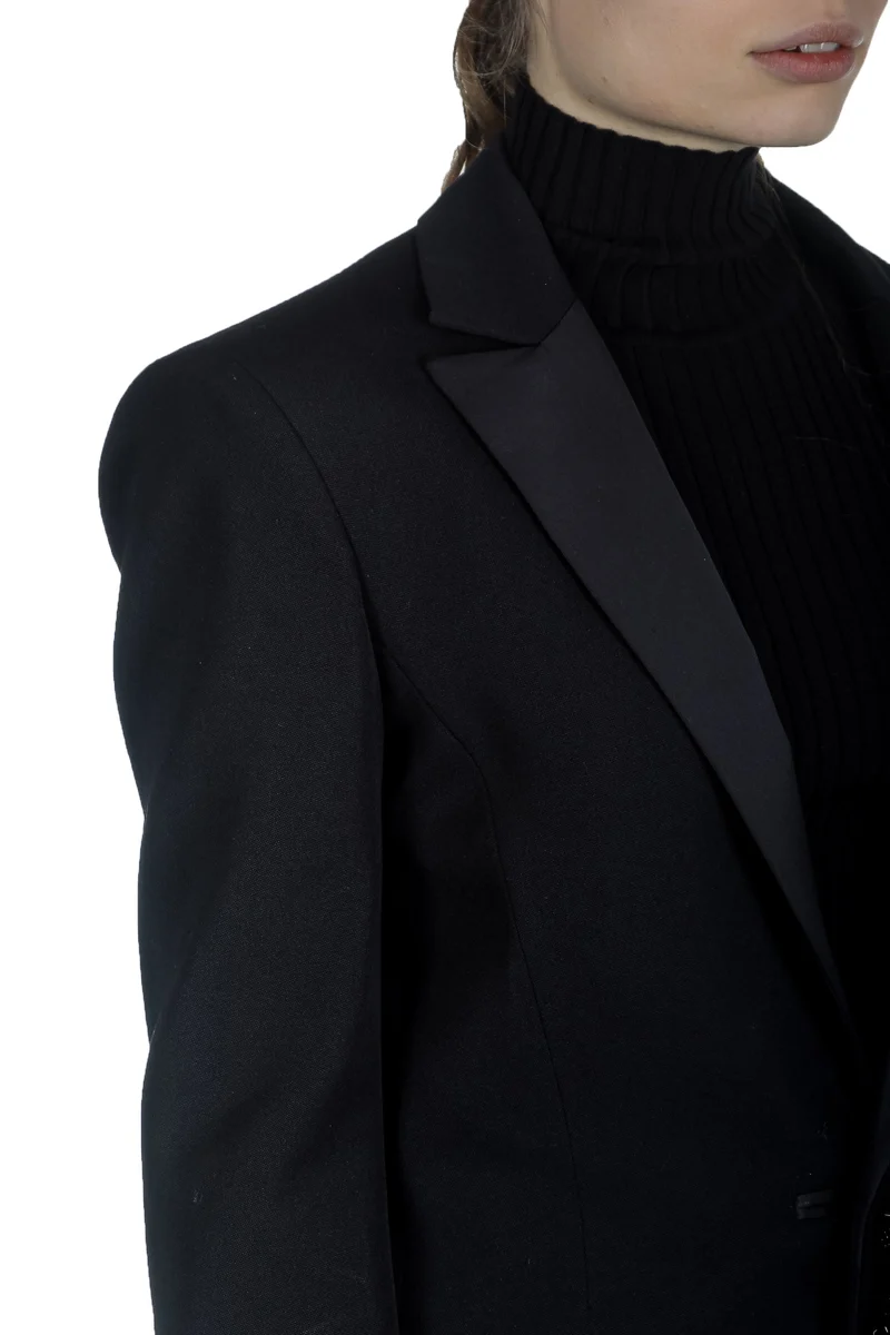 Paco Rabanne Damen Oversized Blazer mit Verzierter Brosche schwarz