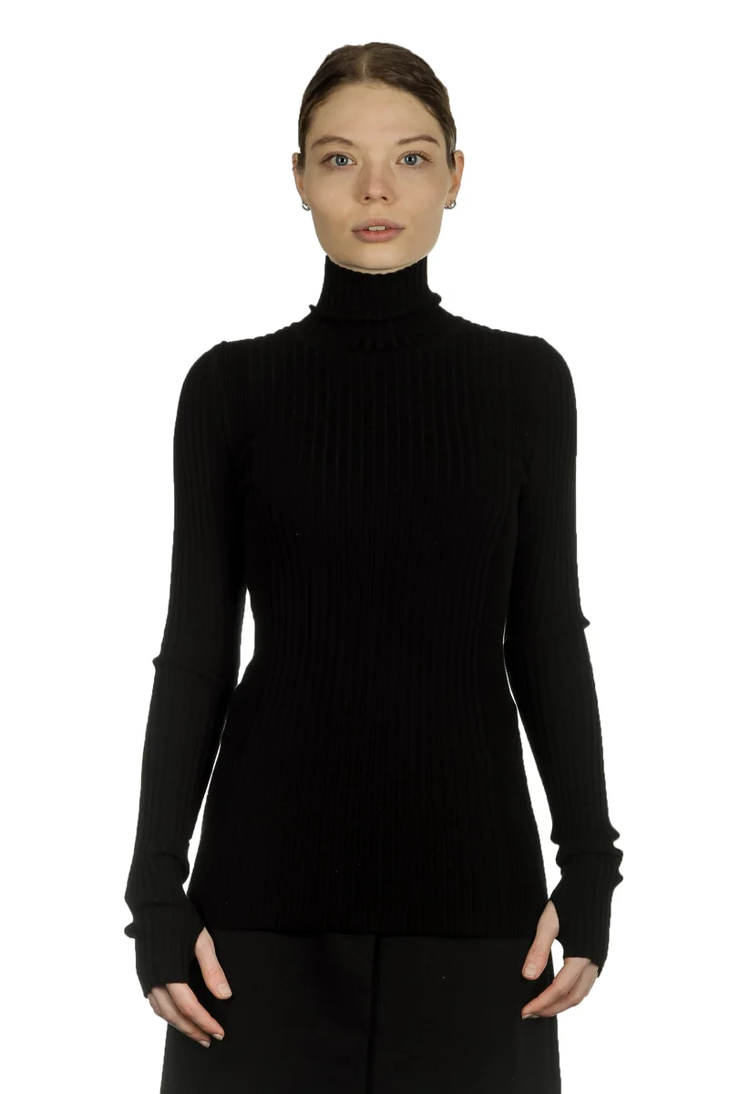 Paco Rabanne Damen gerippter Rollkragenpullover schwarz