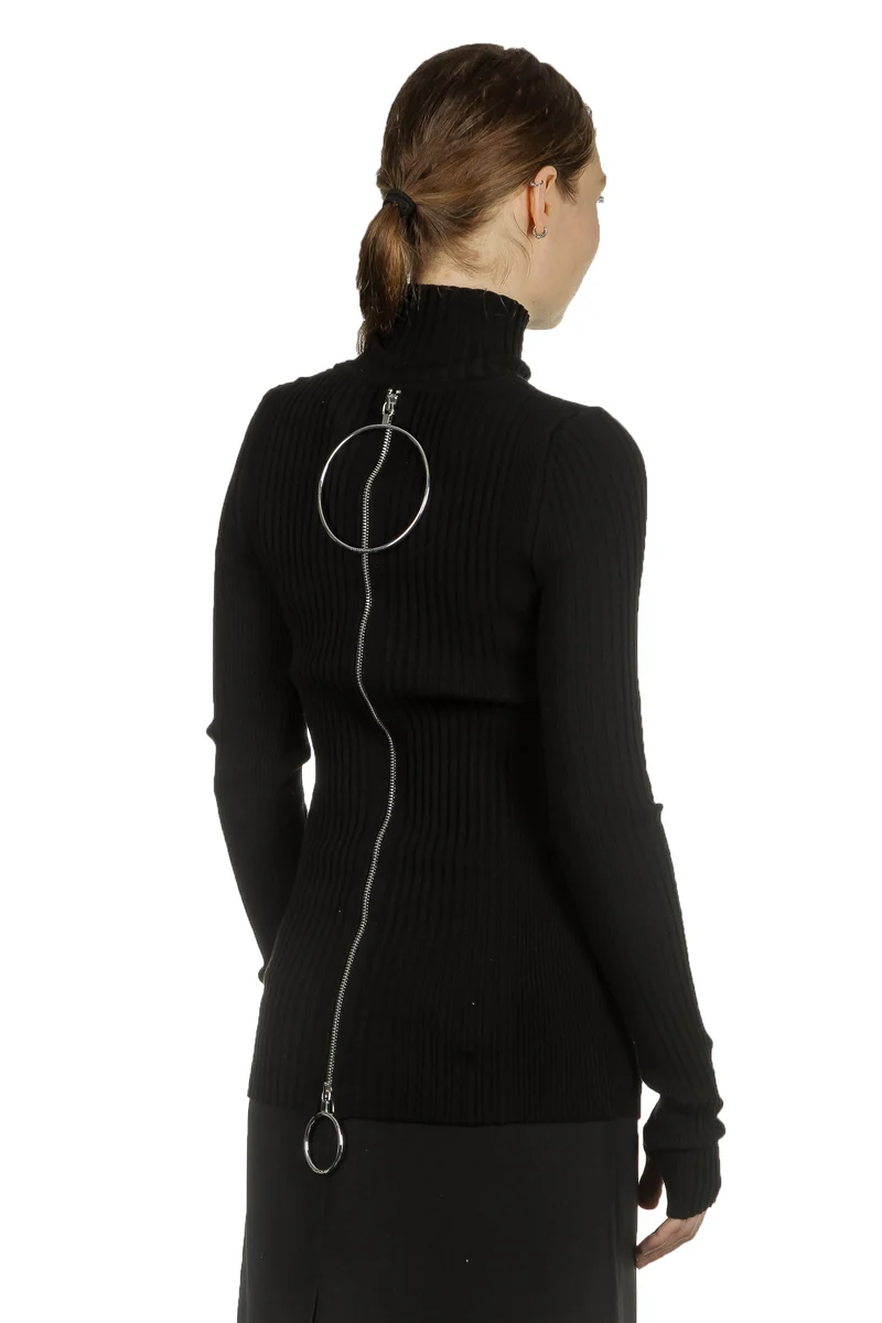 Paco Rabanne Damen gerippter Rollkragenpullover schwarz