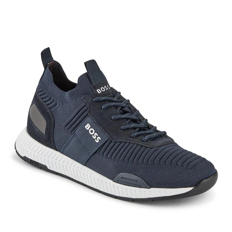 Boss Knitted-Upper Trainers w/ Suede Trims - HUGO41502 / 327 622 - Navy
