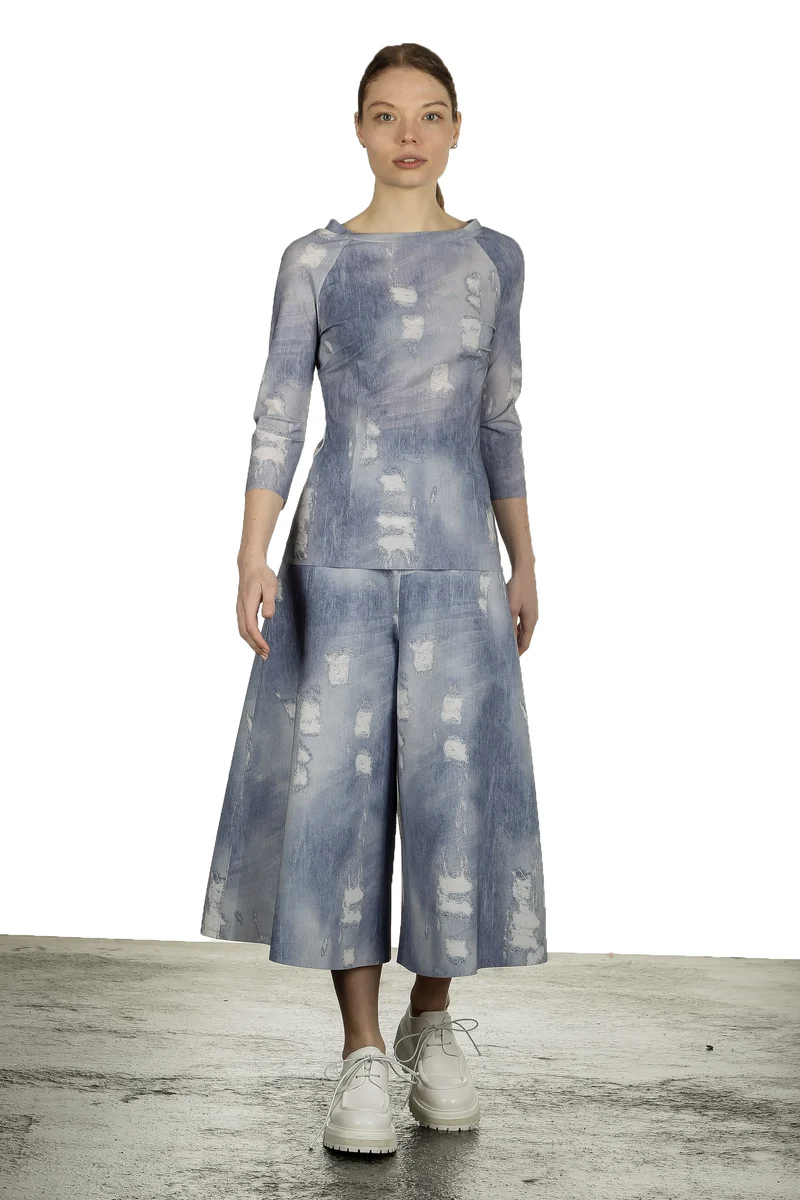 Schella Kann 2 Damen Culotte Hose in Jeans-Print mehrfarbig