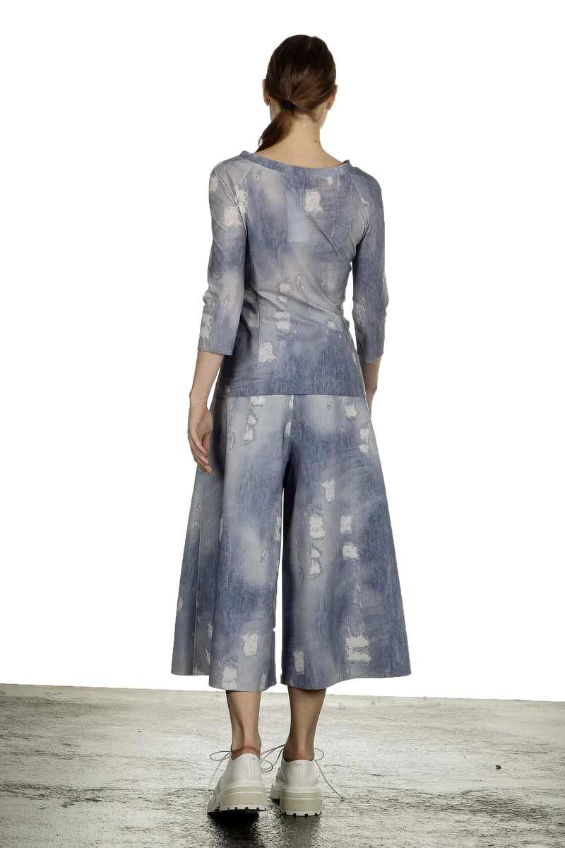 Schella Kann 2 Damen Langarmshirt mit Jeans-Print mehrfarbig