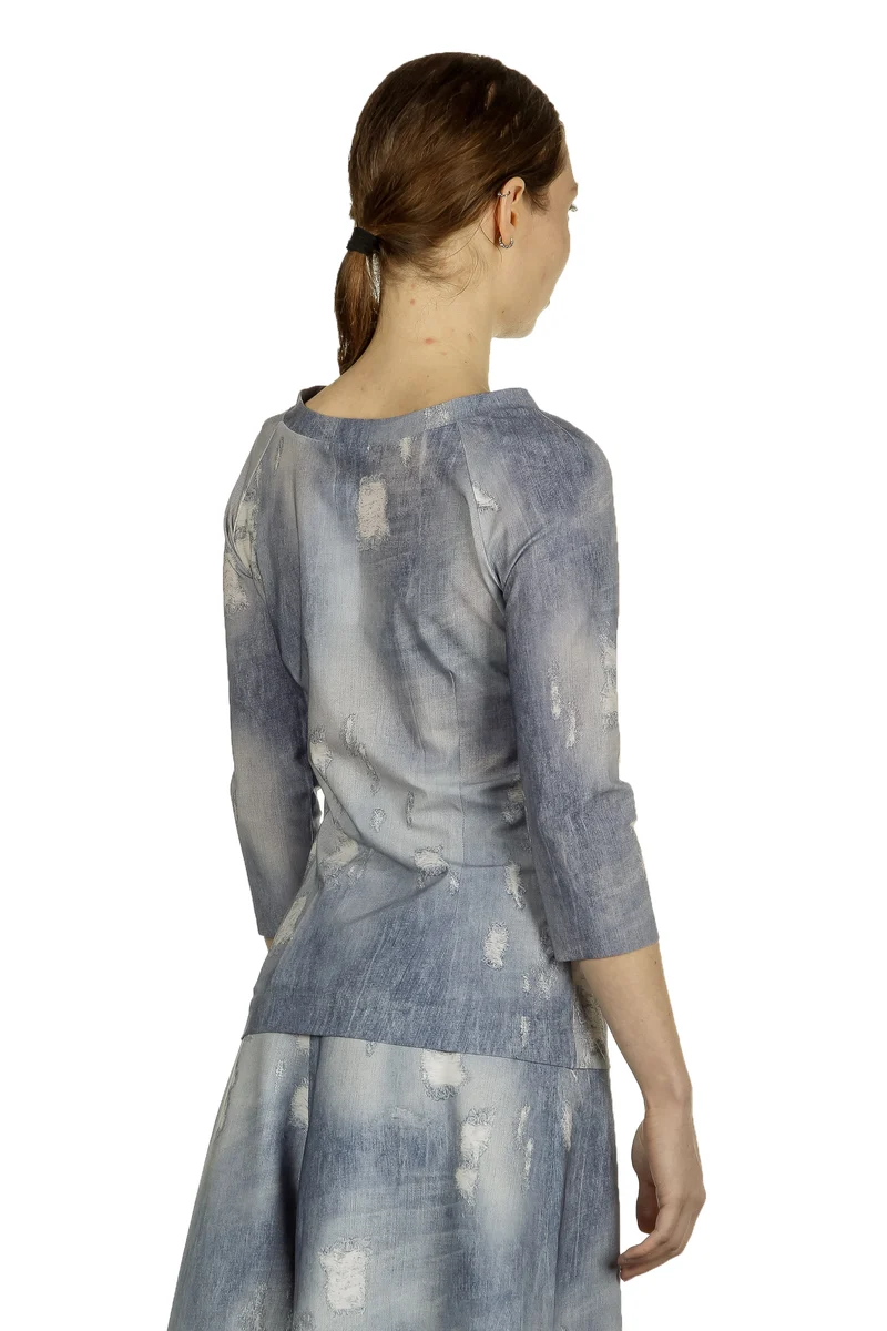Schella Kann 2 Damen Langarmshirt mit Jeans-Print mehrfarbig