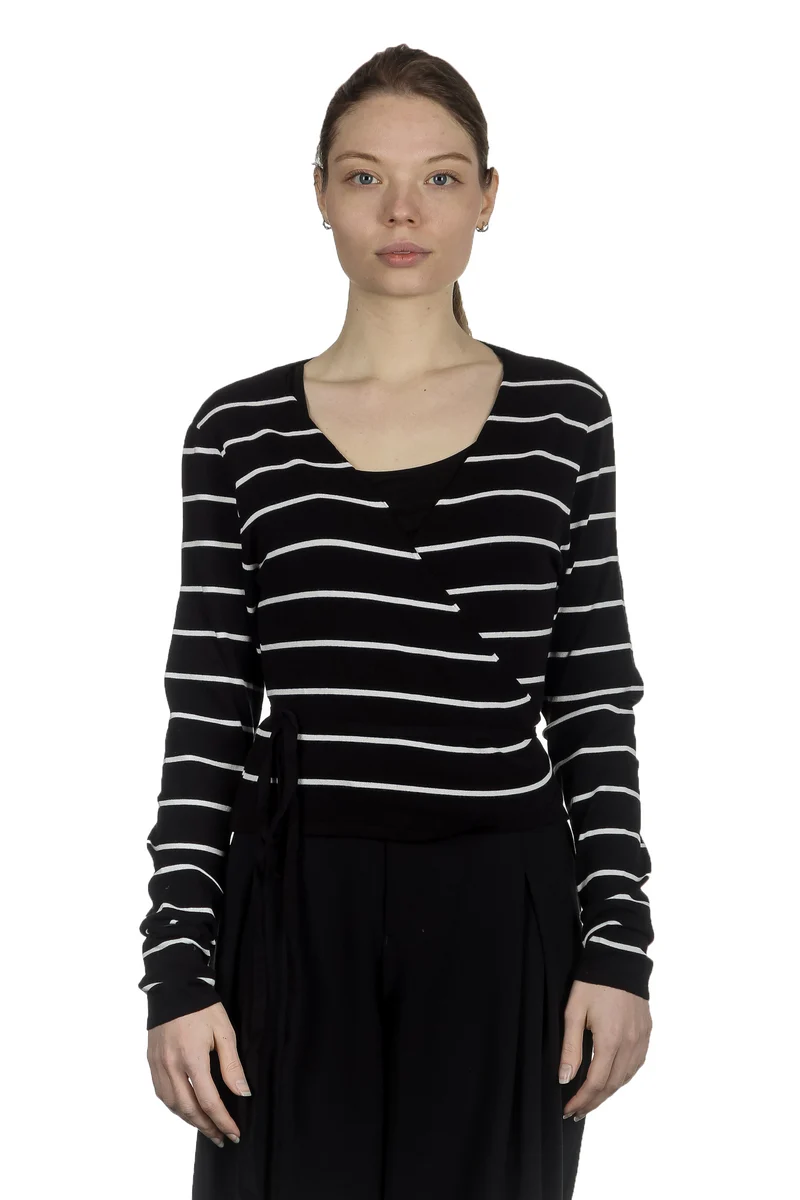 Sarah Pacini Damen Wickeljacke mit graphischem Print schwarz weiß